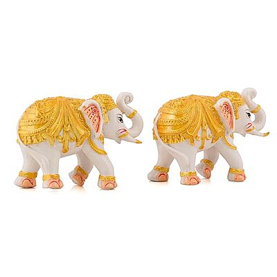 White & Golden Modern Elephant Statues – Set of 2 for Room & Desk Decor White & Golden Modern Elephant Statues – Set of 2 for Room & Desk Decor