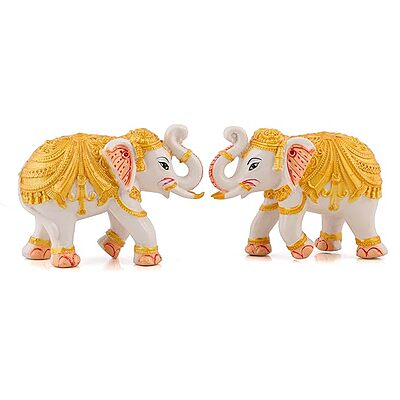 White & Golden Modern Elephant Statues – Set of 2 for Room & Desk Decor White & Golden Modern Elephant Statues – Set of 2 for Room & Desk Decor