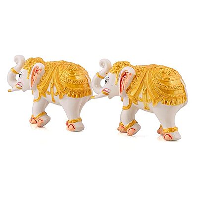 White & Golden Modern Elephant Statues – Set of 2 for Room & Desk Decor White & Golden Modern Elephant Statues – Set of 2 for Room & Desk Decor