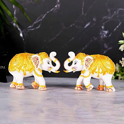 White & Golden Modern Elephant Statues – Set of 2 for Room & Desk Decor White & Golden Modern Elephant Statues – Set of 2 for Room & Desk Decor